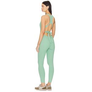 New Gigi C Krizia Sage Green Micro Rib Cutout Tied Jumpsuit Catsuit M